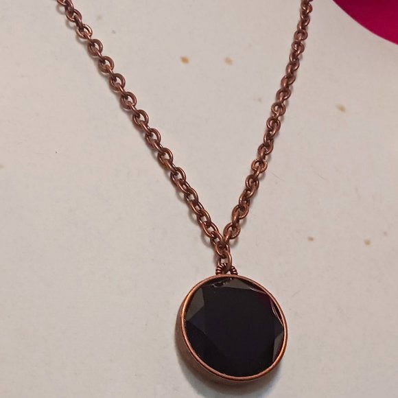 Hand Crafted Jewelry - Hand Crafted Copper and Simulated Onyx Pendant Necklace